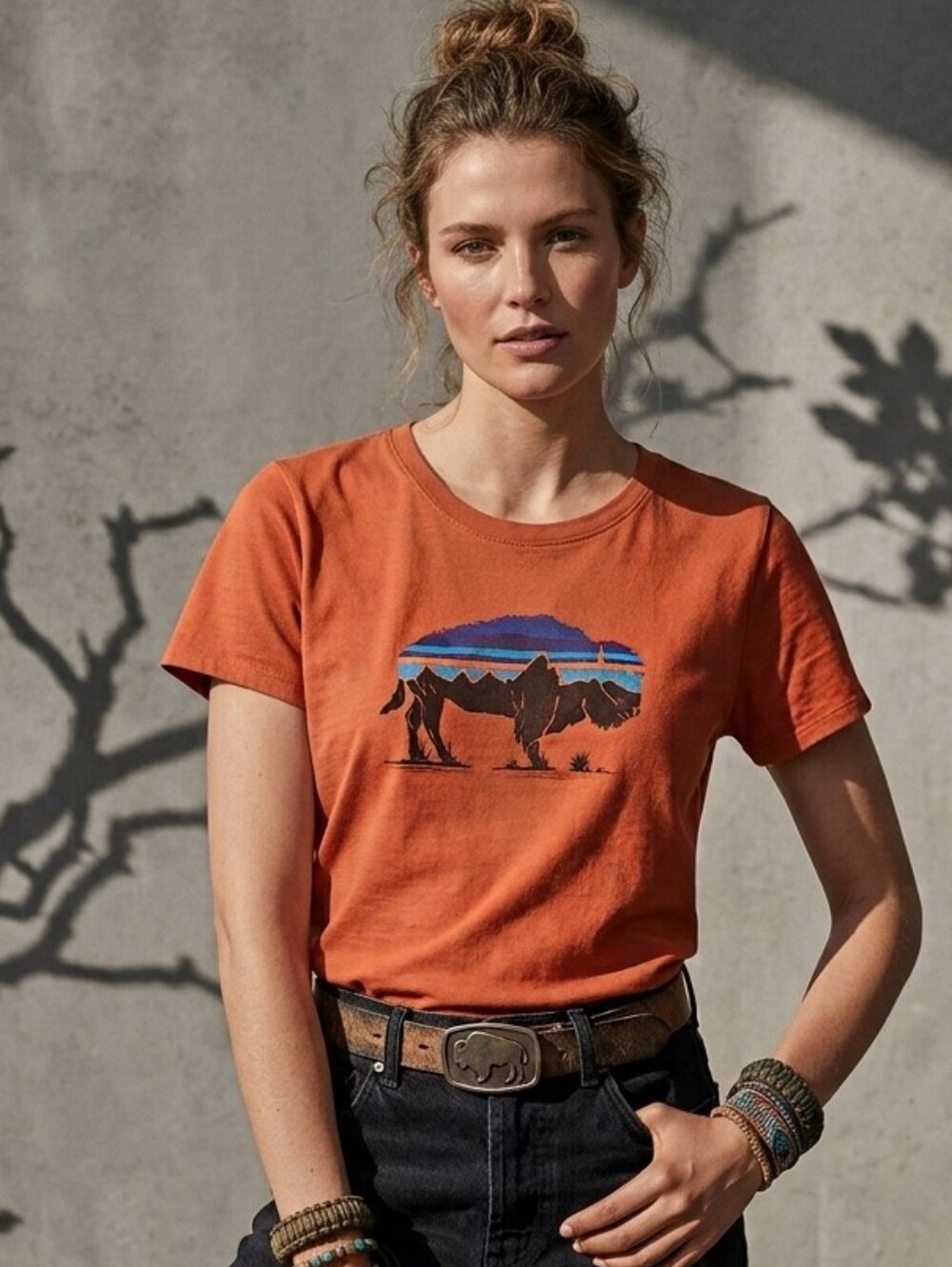 Patagonia Fitz Roy Bison Graphic Tee Burnt Orange Mountain Silhouette Medium